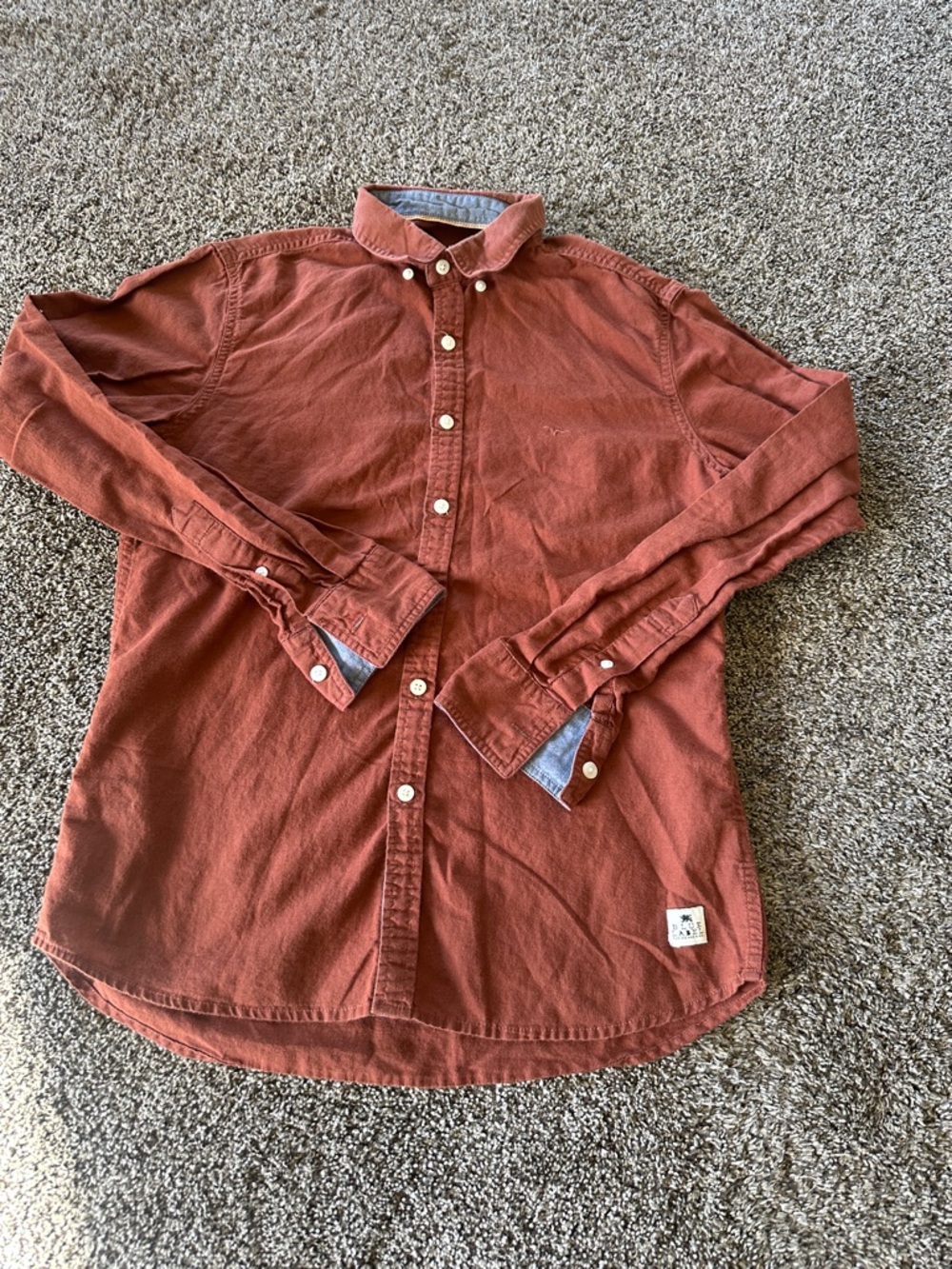 Blue Label Flying Machine Men's Rust Button-Down Casual Shirt Small